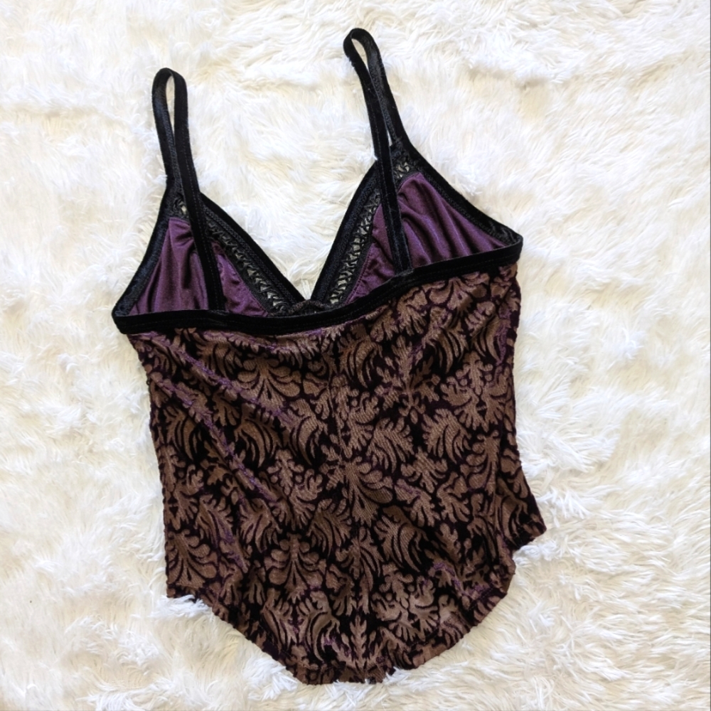 90s Vintage Lip Service Sheer Purple Burnout Velvet Cami Top Medium - Picture 7 of 13